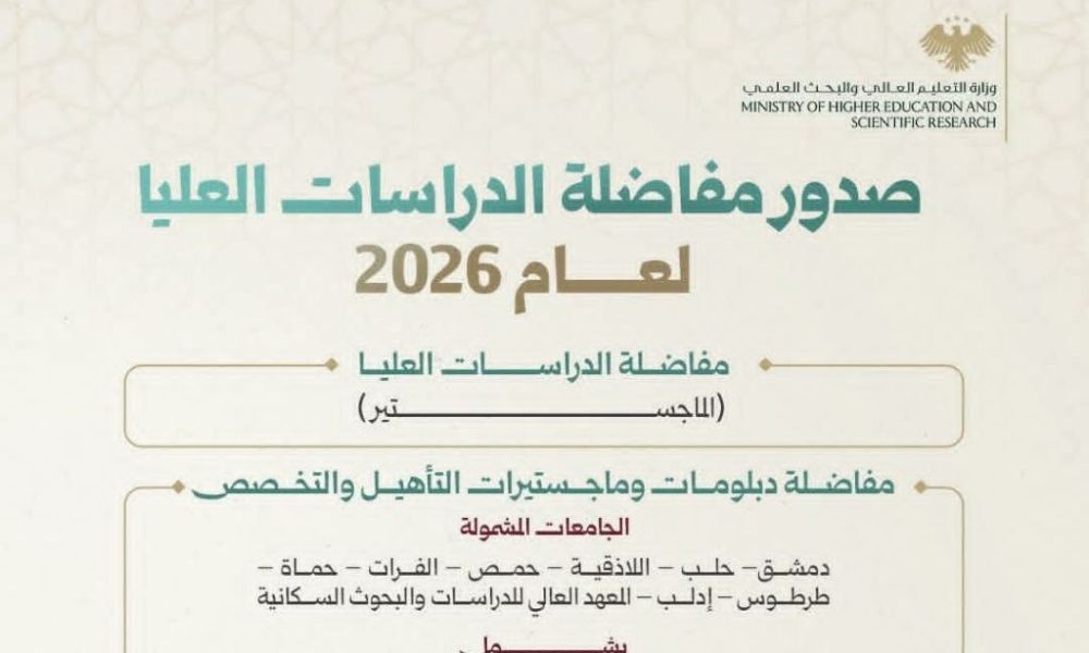 صدور مفاضلة الدراسات العليا في سوريا 2026 – دبلومات وماجستيرات التأهيل والتخصص